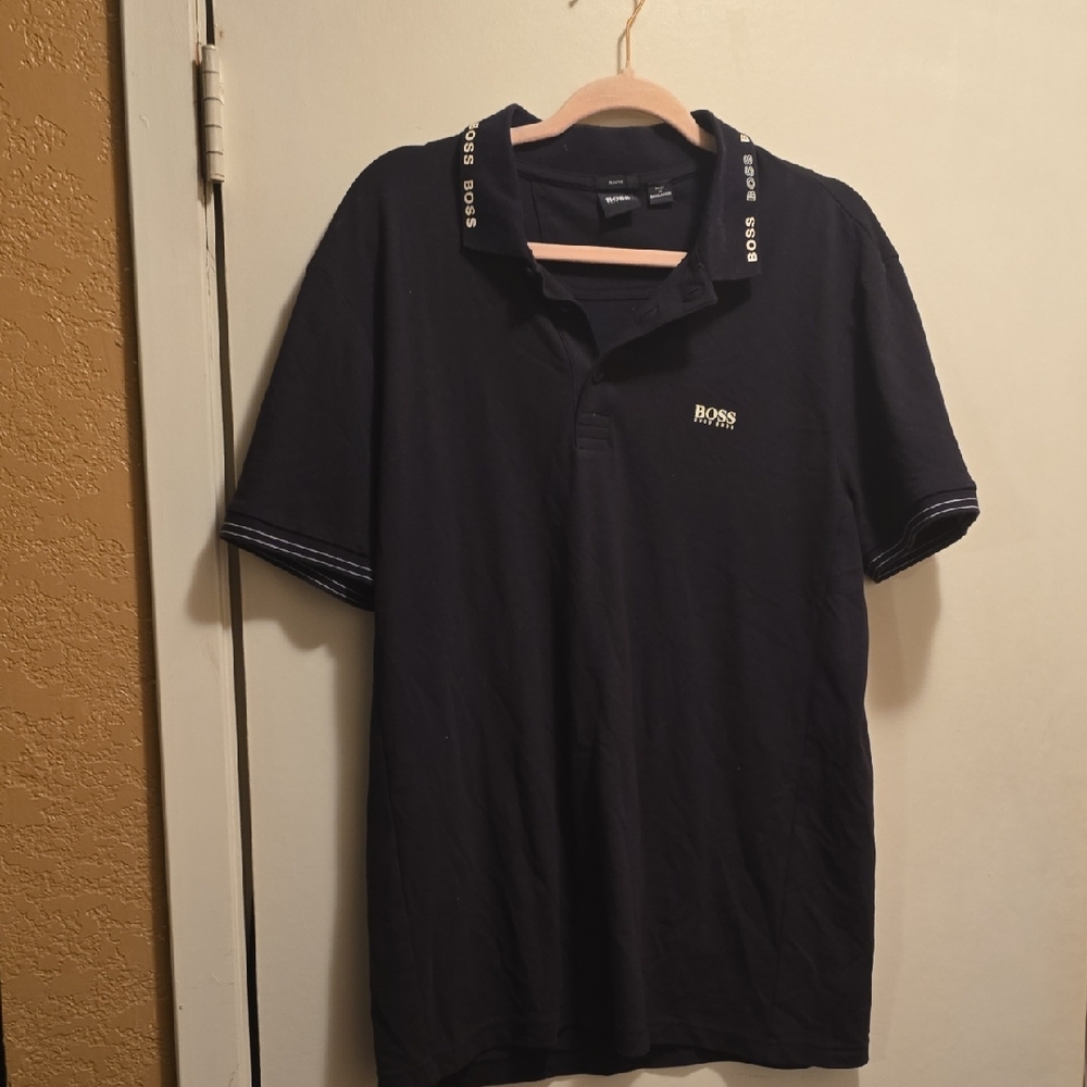 Hugo Boss Navy Polo Shirt with Logo Collar